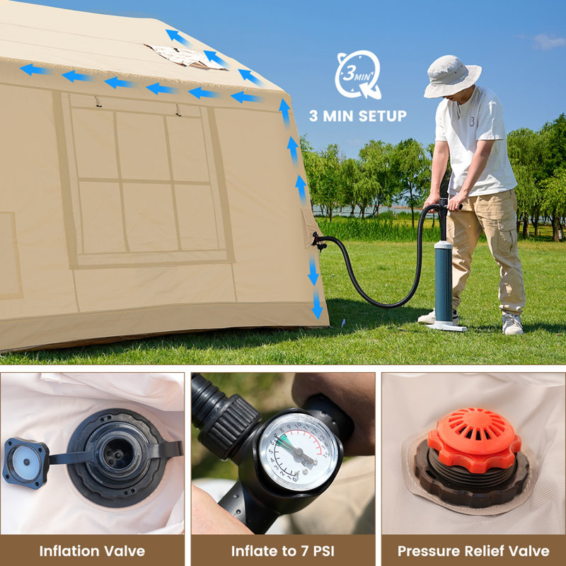 Inflatable Camping Tent with Air Beam Structure, Waterproof Family Tent for Outdoor Camping, 2 Person, 6 Person and 8 Person Options
