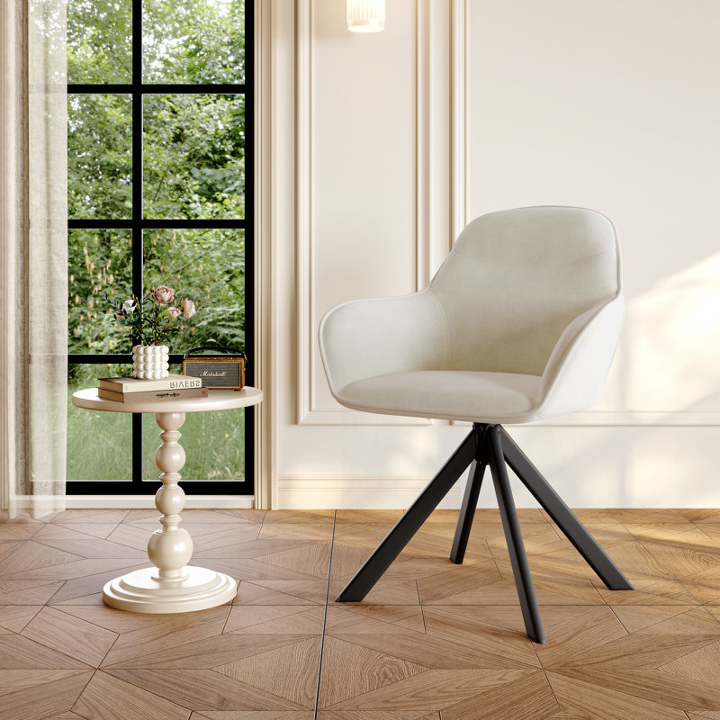 48.5cm H Swivel Upholstered Dining Chair with Ergonomic Back, White Velvet