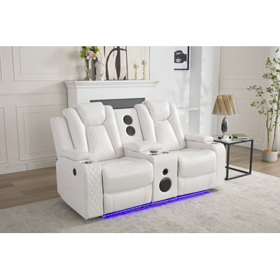 Leather Power Loveseat Recliner Couch with Bass Speakers and LED Lights