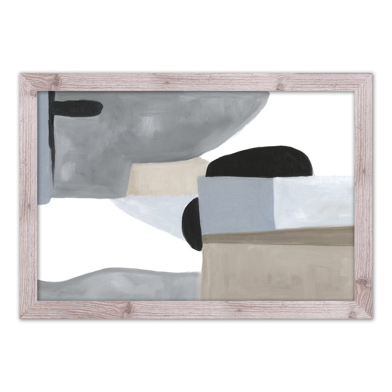 Gris et bleus abstrait - peinture, H 24 po x l 36 po x P 0,75 po, Cadre photo blanc en acrylique