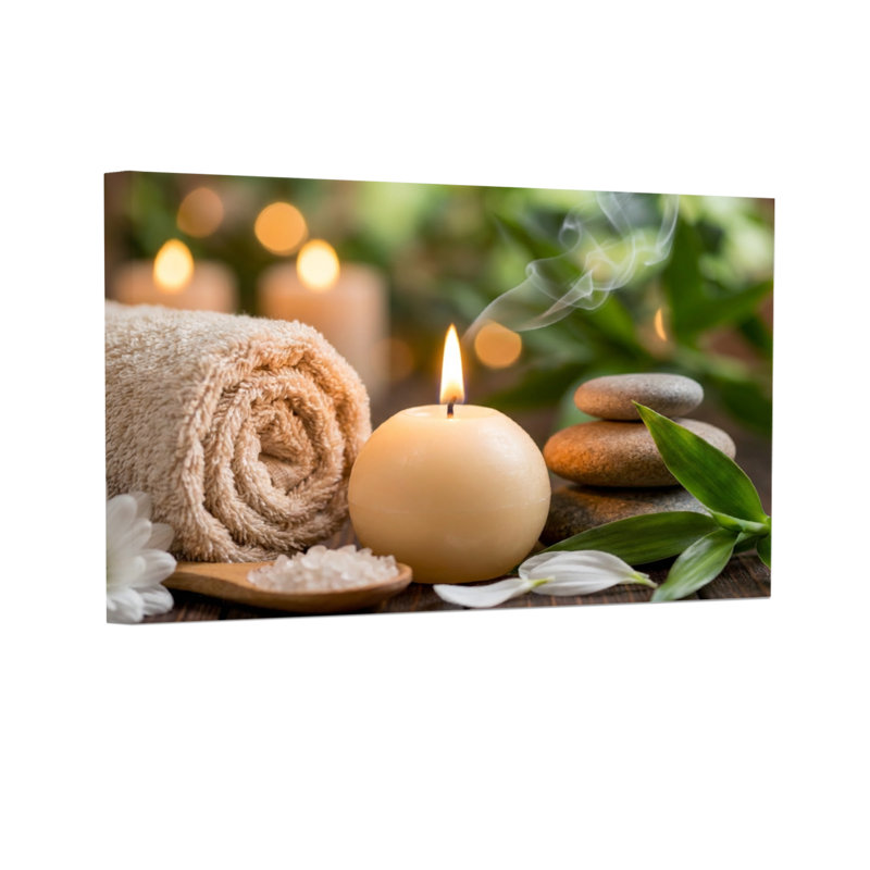 Bougie Fashion Spa avec pierres, feuilles et sel, H 16 po x l 24 po