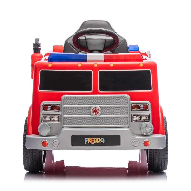 Red 12-Volt Fire Truck Ride-On with Leather Seat