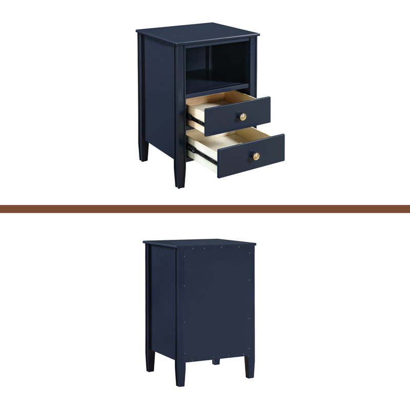 Table de chevet avec rangement à 2 tiroirs Winston, Bleu très foncé