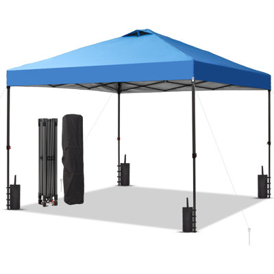 10X10 Pop Up Canopy Tent With One Push Setup, Instant Portable Shelter With Sandbags, Blue