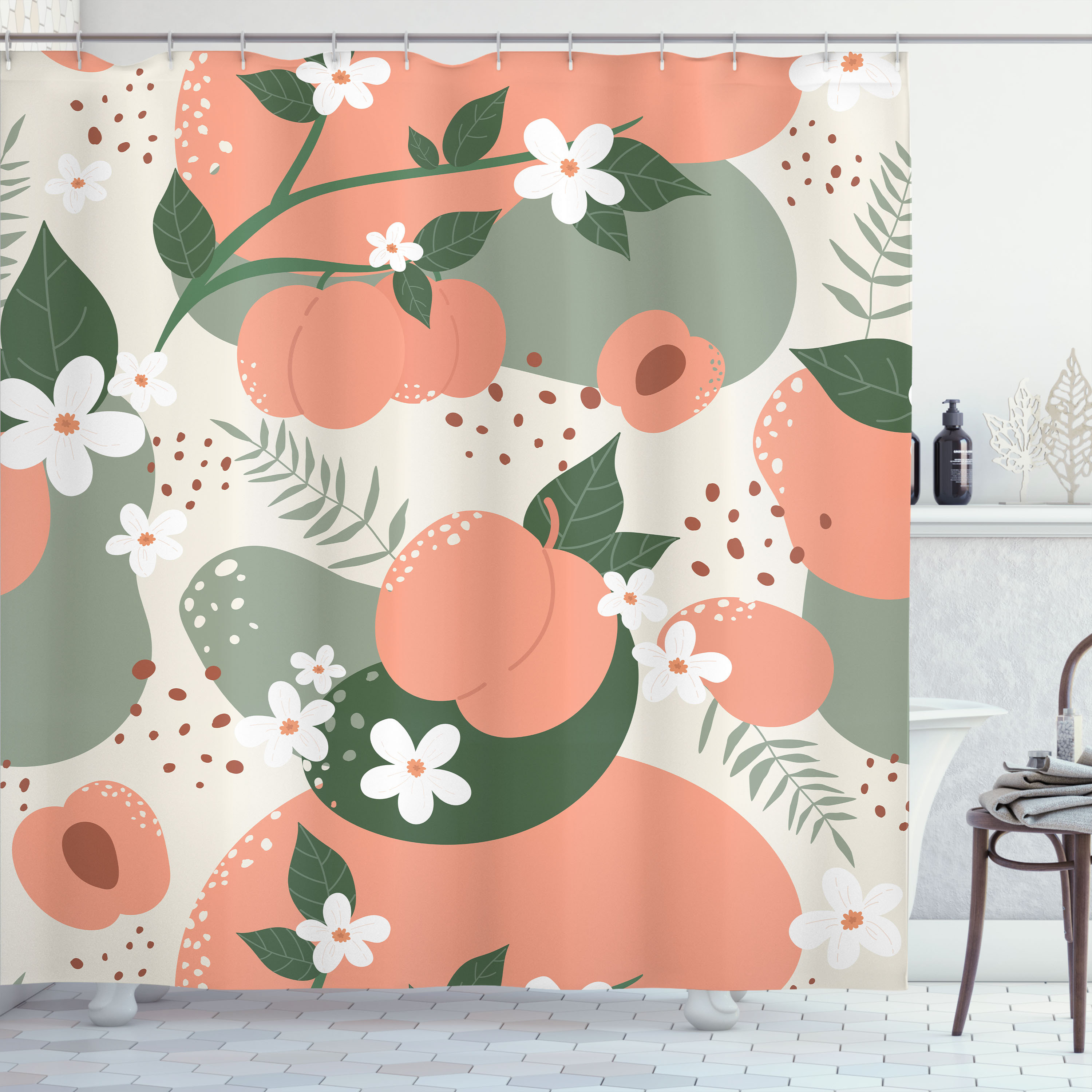 Ambesonne Peach Shower Curtain Modern Pastel Garden Fruits Salmon ...