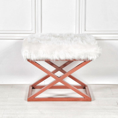 Stylish Pouffe with Metal Frame, Copper & White, 19.7 x 16.5 x 15.7 inches | 100% Polyester Babyface Fabric | Durable & Comfortable Seating for Living Room, Bedroom, or Office | Modern Design & Versatile Use