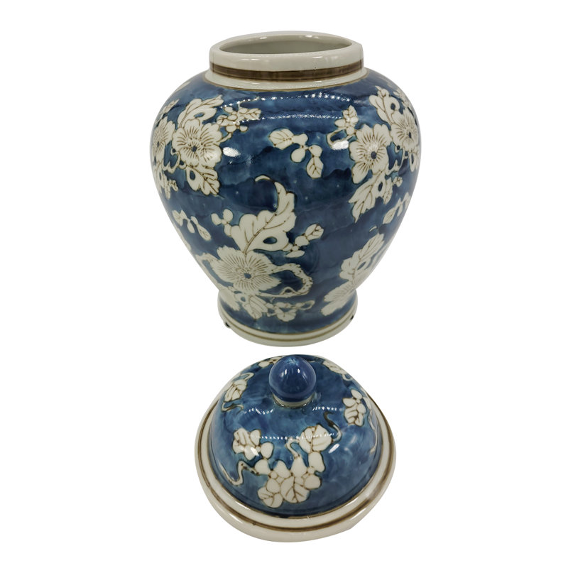 Pot floral chinoiserie floral, Bleu, H 12 po x l 8,2 po x P 8,2 po