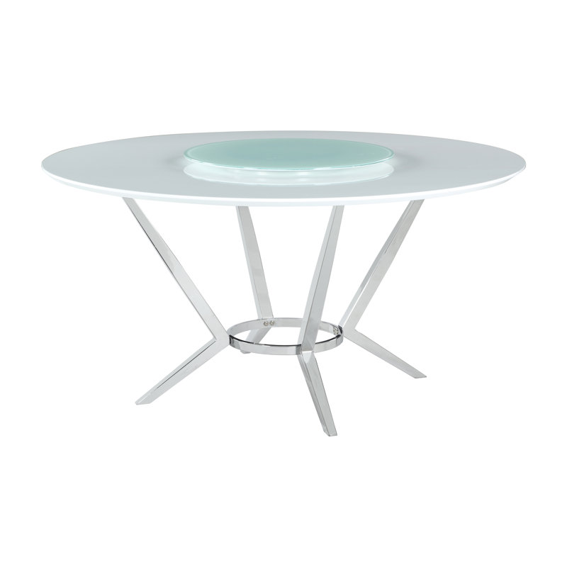 Kamiyha Round Dining Table with Lazy Susan in White and Silver