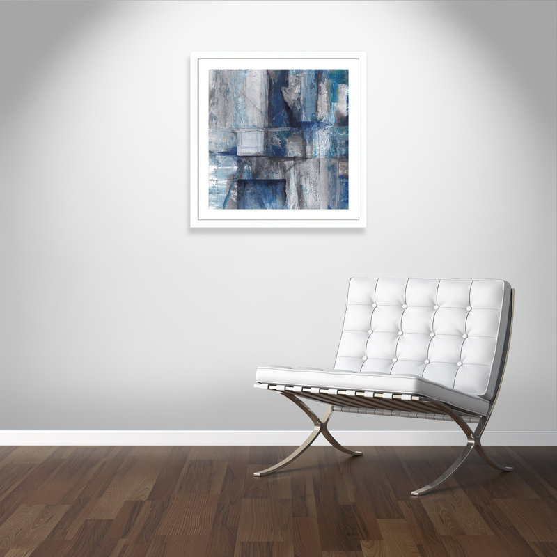 Patchwork abstrait I - peinture encadrée, Papier encadré blanc mat, H 33,5 po x l 33,5 po x P 1,25 po