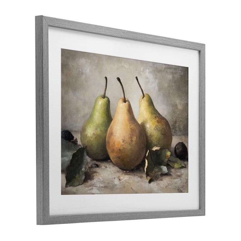 «Pear Still Life», reproduction encadrée sous verre, conception de Franklyn Gregory, H 17 po x l 21 po, Cadre de ferme gris