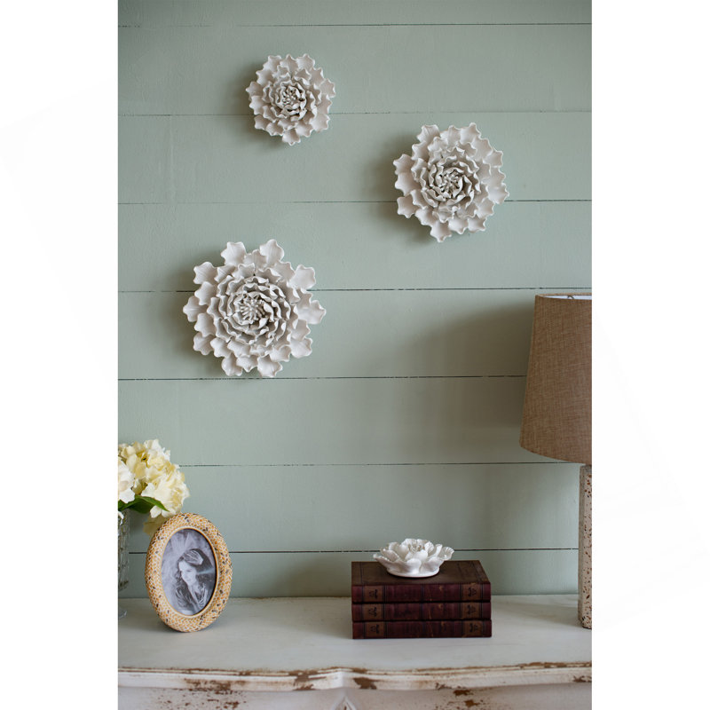 D7.3X2.8" Handmade Cream Ceramic Flower Wall Decor Accent
