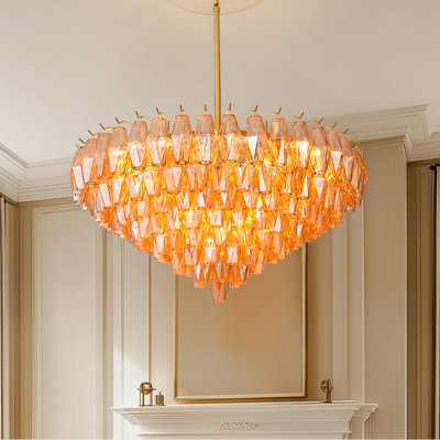 Fenella 20 - Light Dimmable Modern Tiered Chandelier With Amber Glass