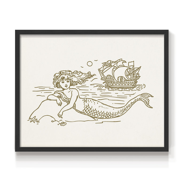 Sunning Mermaid II -Framed Print - Restickable, H 11 po x l 14 po, Noir, noir, noir, noir
