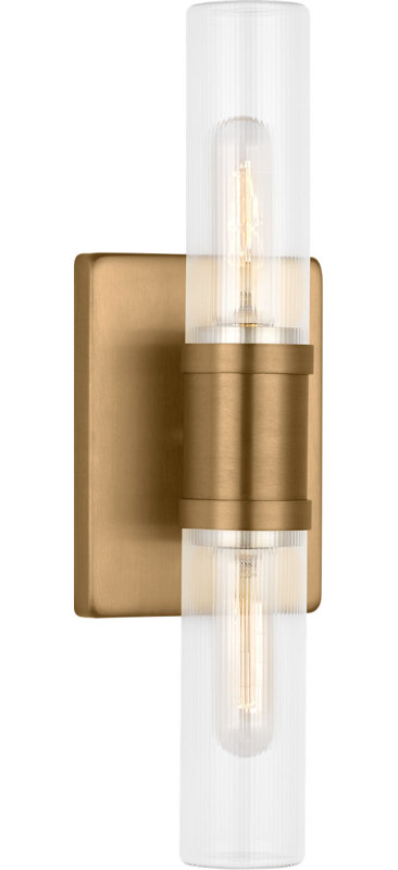 Keaton Two Light Vanity, 16" H x 5" W x 3.63" D, Clear Fluted, Satin Brass
