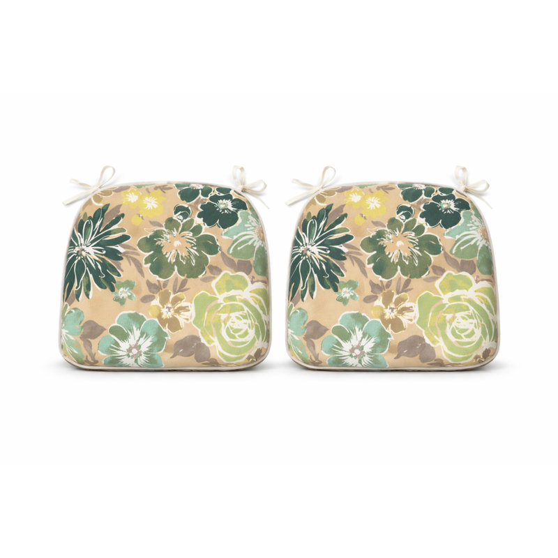 Outdoor Patio Chair Cushions, Green/Beige Floral, Polyester