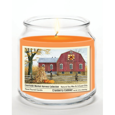 Bougie en pot de verre de 400 g (14 oz) de la collection Harvest Red Barn, avec couvercle en métal argenté brossé