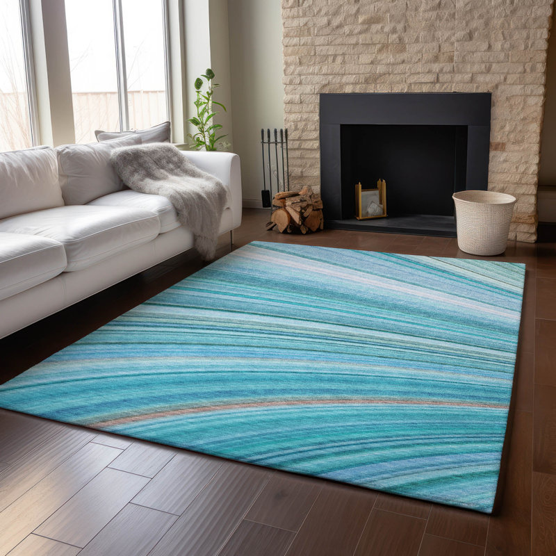 Tapis bleu sarcelle lavable à la machine Premium Cerrito AMF585, Rectangulaire 3 pi x 5 pi
