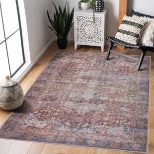 Tapis rouge foncé / bleu Elki