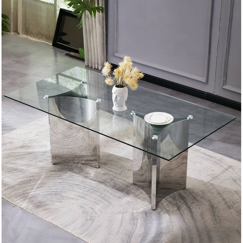 78" Glass Top Metal Base Dining Table, 30" H x 70" L x 35" W