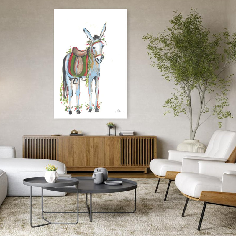 «Christmas Donkey I», art contemporain hivernal, H 48 po x l 32 po