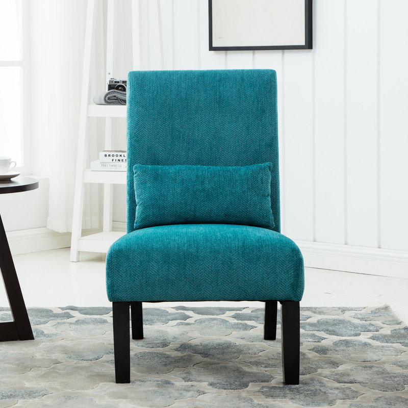 Fauteuil d'appoint sans accoudoirs avec coussin Pisano, Velours bleu sarcelle