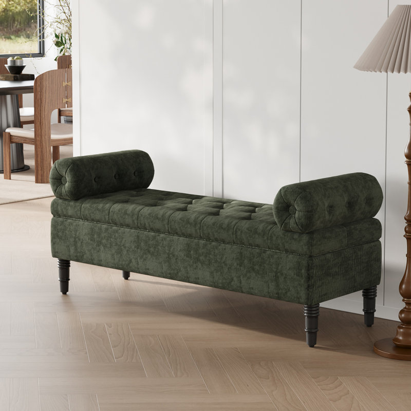 Chenille Upholstered Bench with Flip Top, Green