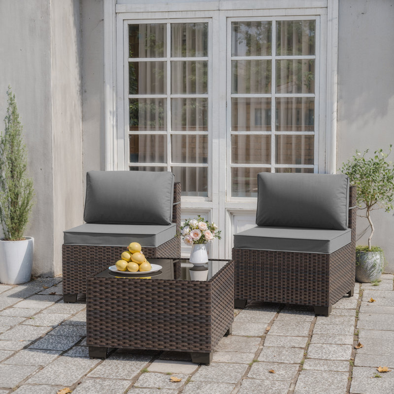 Ensemble de meubles de patio d'extérieur 3 pièces avec coussins anti-éclaboussures Kalinowski, Gris
