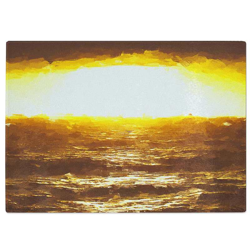 Tempered Glass Yellow Sun Over the Ocean in Abstract Chopping Board, 39 cm W x 28.5 cm L