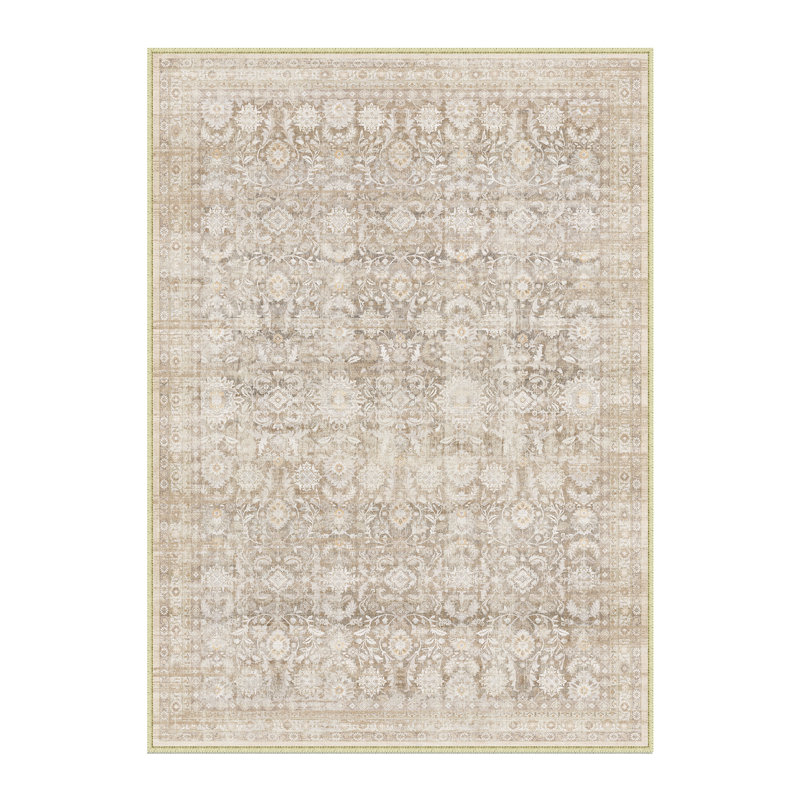 Vintage Full Pattern Washable Area Rug With Non Slip Backing, Rectangle 3' x 5'