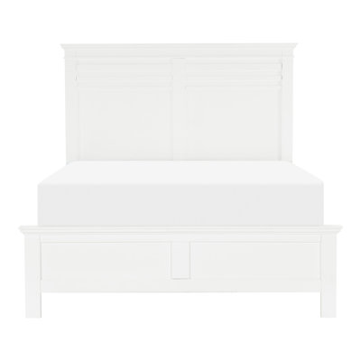 Queen Bed In Transitional Design - White Finish Wood With & Rails Size Wooden Panel Bedroom Furniture