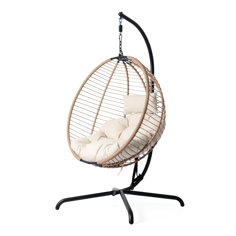 Chaise avec support - Style esthétique intemporel, coussin beige, structure en fer, idéale pour la lecture silencieuse à l'extérieur, cordes brunes suspendues de 45 po de profondeur, petites maisons peu encombrantes, 53,14 lb