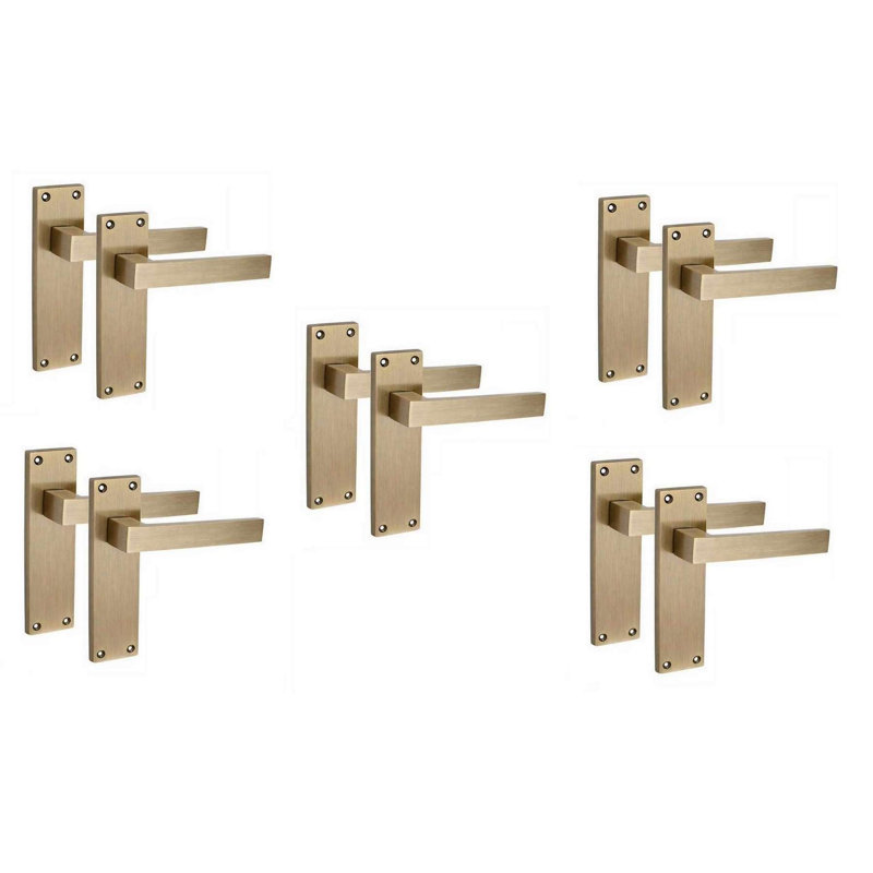 Golden Grace 5 Pairs Victorian Delta Scroll Interior Latch Door Handle on Backplate Antique Brass - 150mm x 40mm