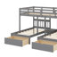 Lit superposé double au-dessus de simple et double en bois, avec rangement intégré et rails de protection-1594378462