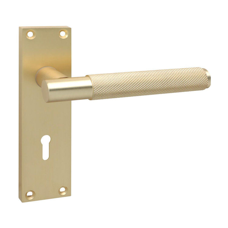 Golden Grace Victorian T-Bar Knurled Lock Door Handle Set Satin Brass Finish with 2.5" 3 Lever Lock - 150 x 40mm