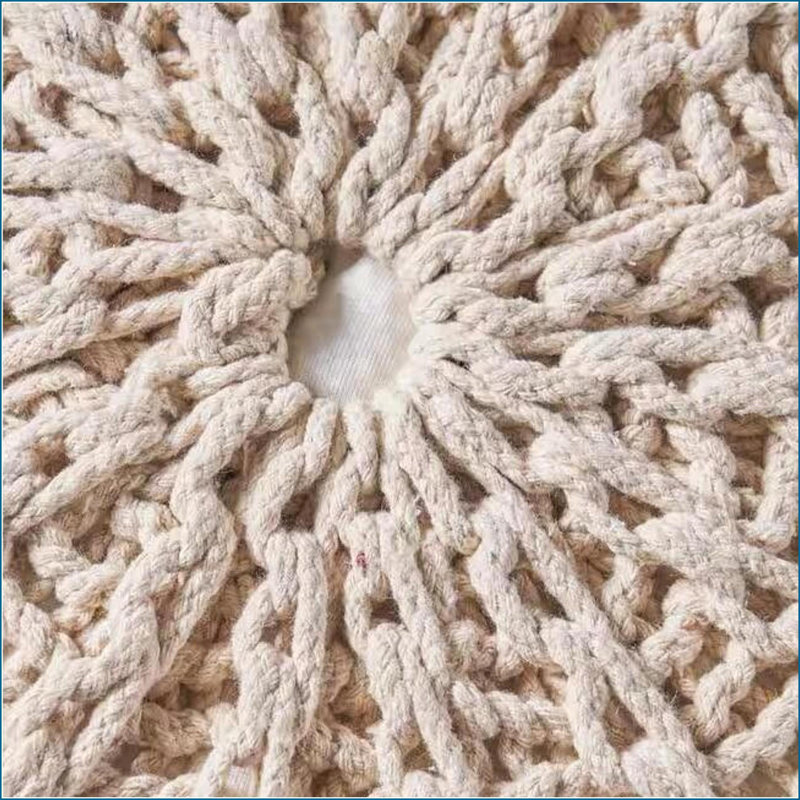 Pouf tricoté en coton pour sièges supplémentaires Repose-pieds | Beige | Rond de 19,5 po
