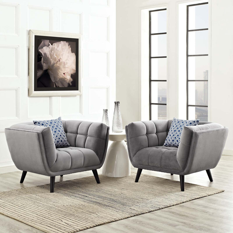 Modway Carson Carrington Karhula Upholstered Armchair Set, Gray Performance Velvet