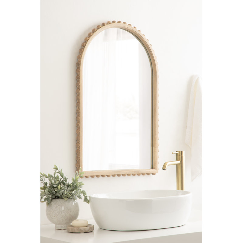 Wooden Beaded Arch Mirror, Beige Wood