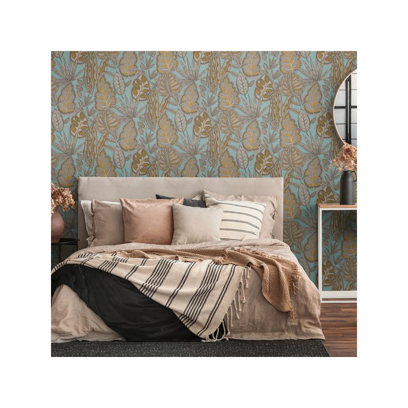 Galerie Flourish Blue Tree Leaf Wallpaper FL61114, Blue