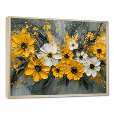 Jaciyah Yellow Summer Wildflowers Abstract Grey Garden - Wildflowers Wall Art
