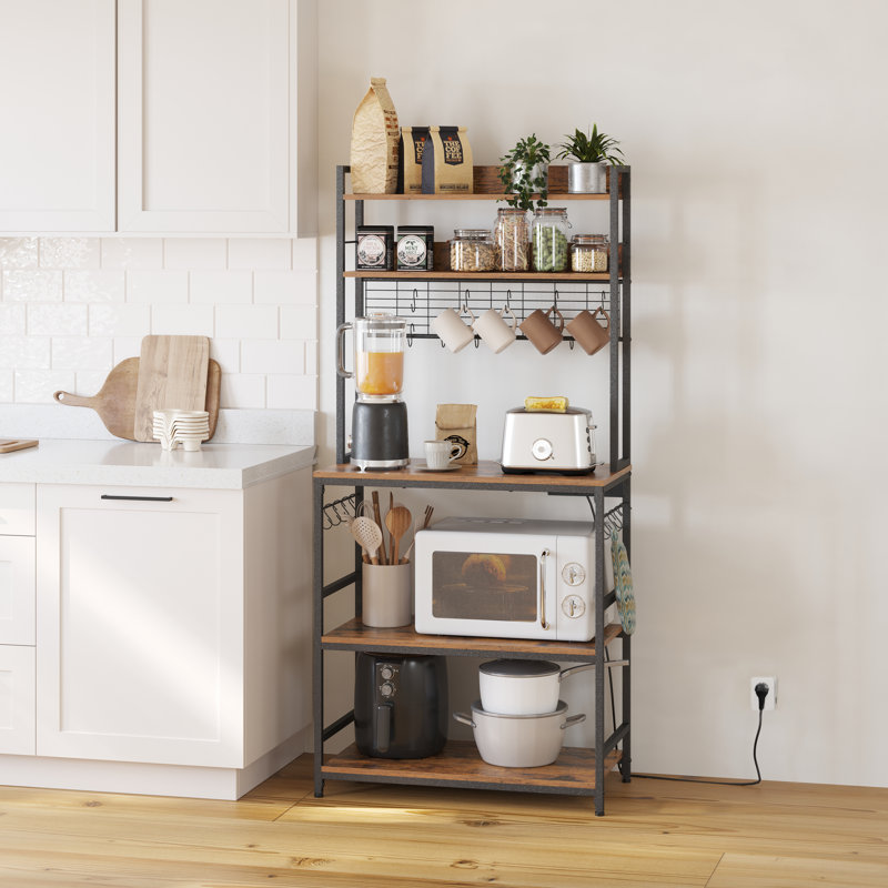 Alcime 80cm W Stainless Steel Standard with Microwave Compatibility, Rustic Brown/Black