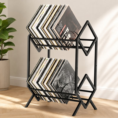 2-Tier Vinyl Record Storage Holder With Dividers Steel LP Album Rack Shelf Organizer For Music Records