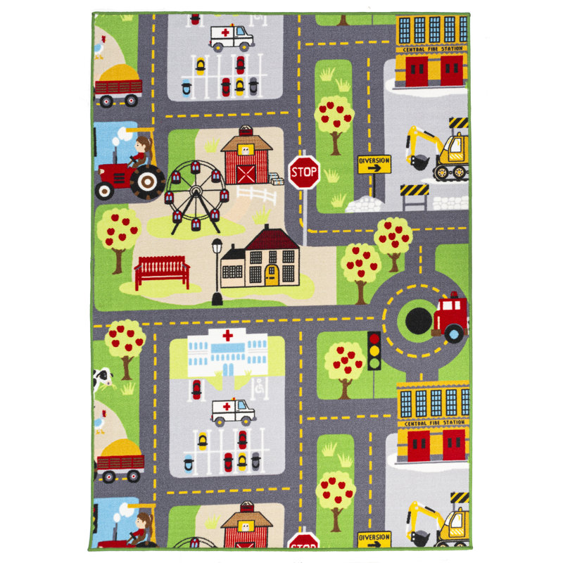 Tapis vert / bleu / rouge Swank, Rectangle 2 pi 7 po x 4 pi 10 po