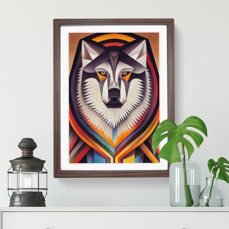 Wolf In Abstract No.1 - Wall Art, 66cm H x 48cm W, Walnut Framed Paper, White