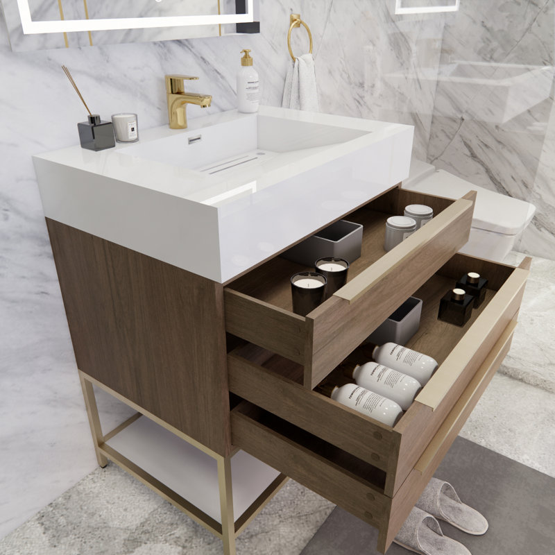 Glasgow 29.5'' Single Bathroom Vanity with Acrylic Top, Light Oak