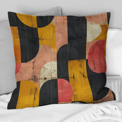 Coussin décoratif noir et rose à motif géométrique Mid-Century I - Midcentury Colours