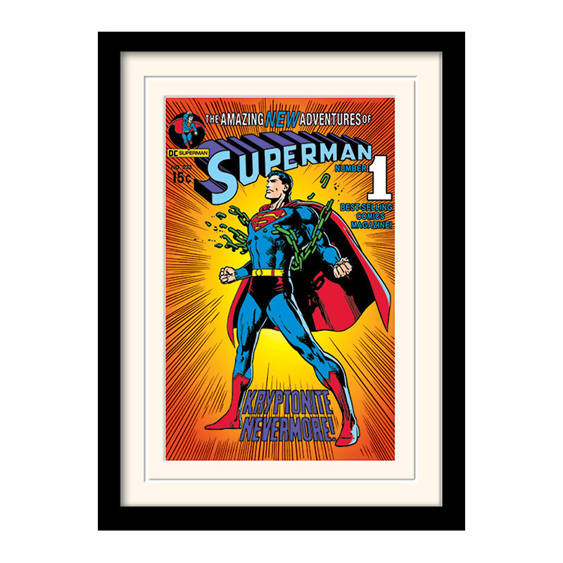 Superman Kryptonite Vintage Advertisement Graphic Art Print, Yellow, Black Frame, 40cm H x 30cm W