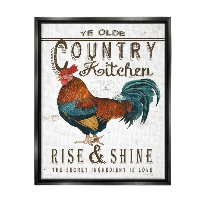 «August Kitchen® Country Kitchen», art rustique encadré sur toile flottante par Cindy Jacobs, Cadre flottant noir de jais