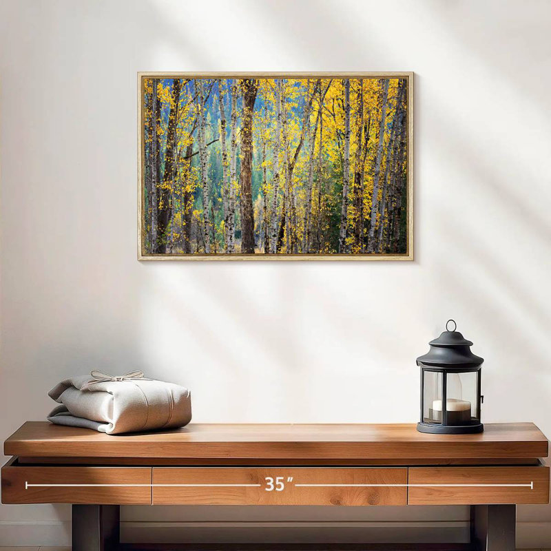 Kootenay Fall II, 19 po x 13 po, Cadre flottant en bois naturel