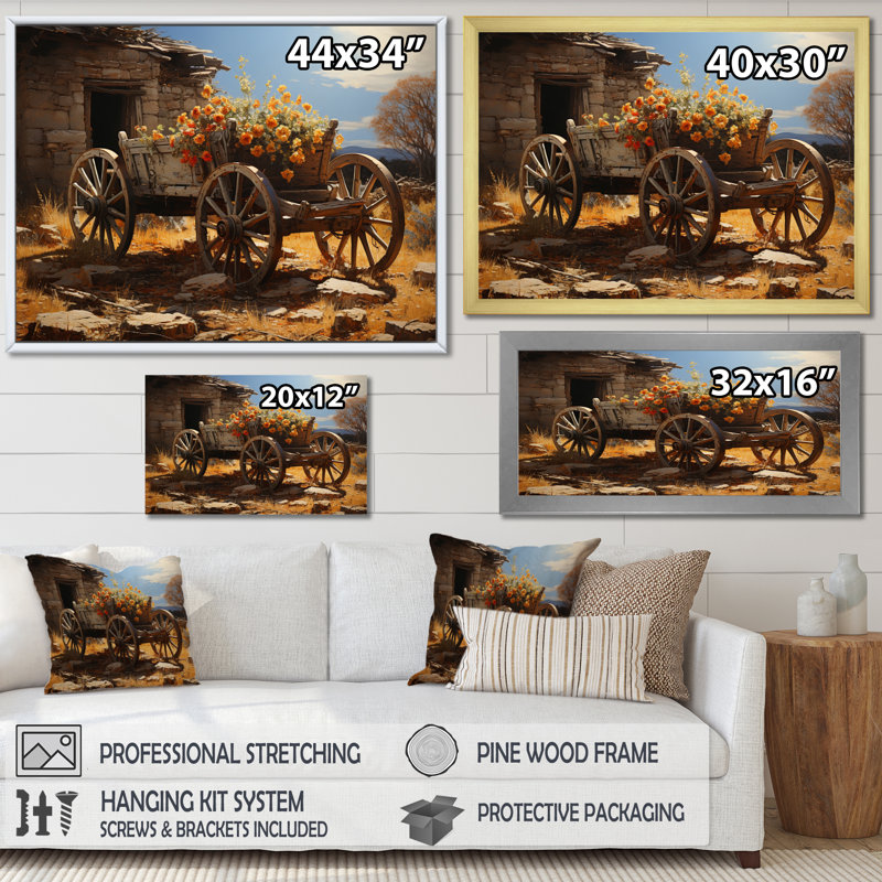 «Brown Old Cart Cart Legacy I», reproduction sur toile, Cadre flottant doré, H 12 po x l 20 po x P 1 po