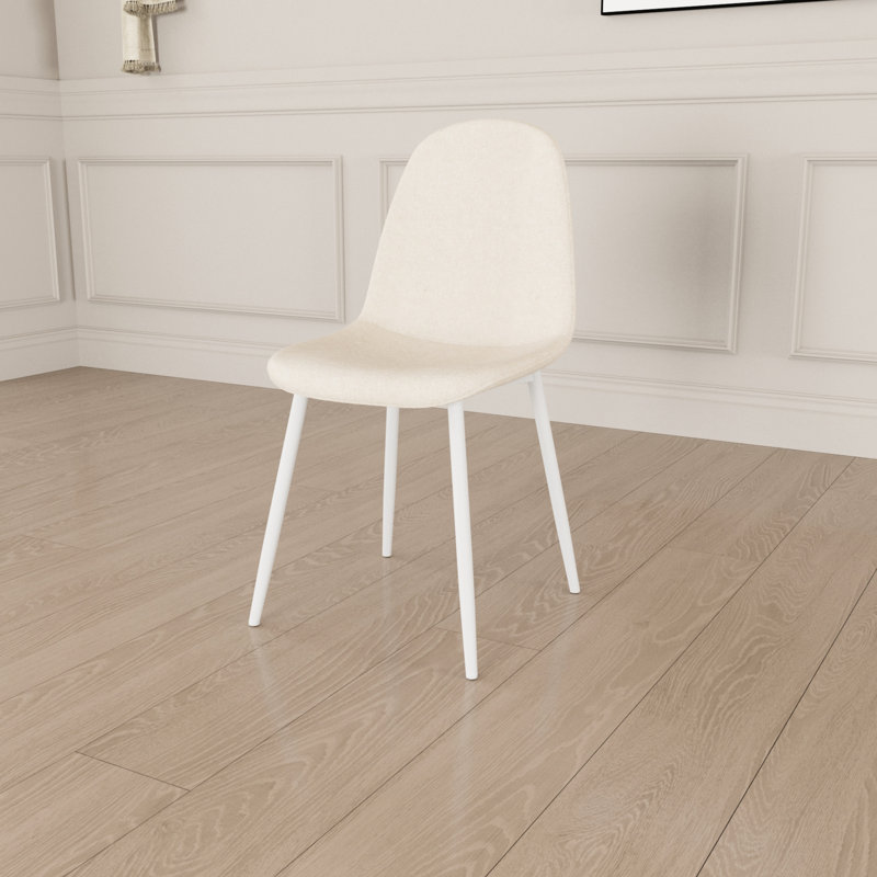 Chaises de salle à manger 4 pièces en lin beige avec pieds en métal blanc uni pour une chaise élégante 4 pièces, Stable Daily